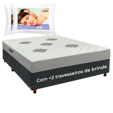 Imagem de Cama Box + Colchão Casal ISO100 Confort Premium + 2 Travesseiros Ortobom