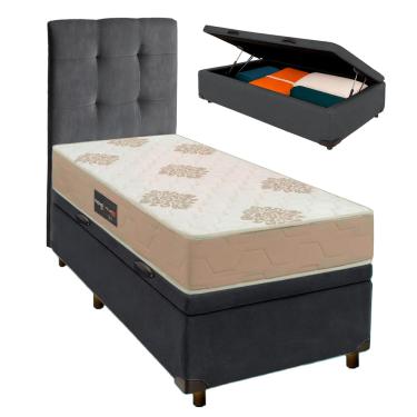 Imagem de Kit Cama Box Bau + Cabeceira + Colchão Solteiro D33 Inovaflex - Cinza