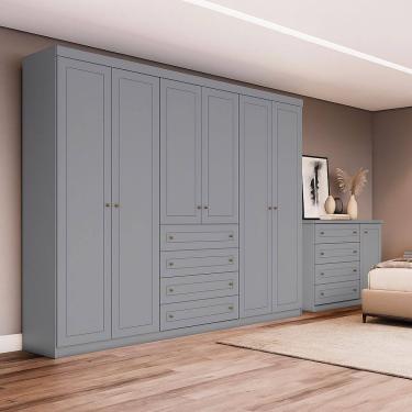 Imagem de Conjunto Quarto Henn Americana 2 Peças 7 Portas 8 Gavetas Guarda Roupa + Cômoda