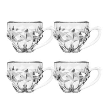 Imagem de Jogo 4 Xícara De Café De Vidro Transparente Roks 185ml Em Casa Tem