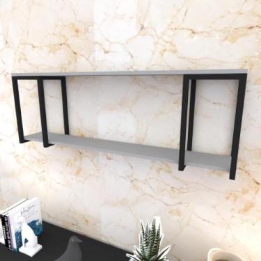 Imagem de Prateleira Industrial Suspensa Estante Parede Nicho Cinza Ferro E Made