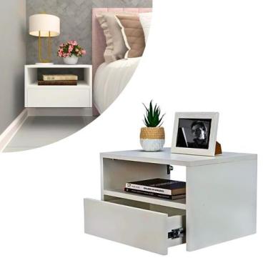 Imagem de Mesa de Cabeceira 100% MDF mesa de cabeceira Suspenso Branco 40cm com 