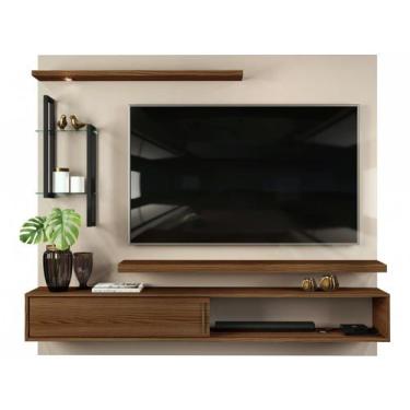 Imagem de Painel para TV Até 60 DJ Móveis New Greco 2 Prateleira, Off White e Ma