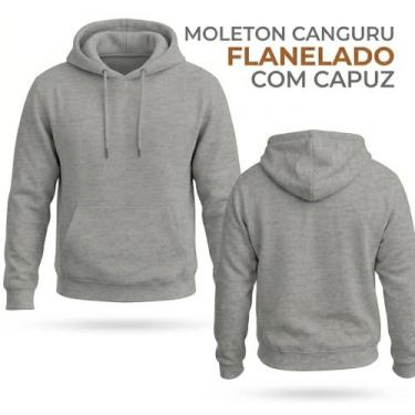 Imagem de Moletom Canguru Flanelado Algodão Blusa de Frio com Capuz e Bolso Unis