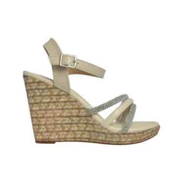 Imagem de Sandália Feminina Moleca Napa Anabela, Branco, Off, Cristal, 37