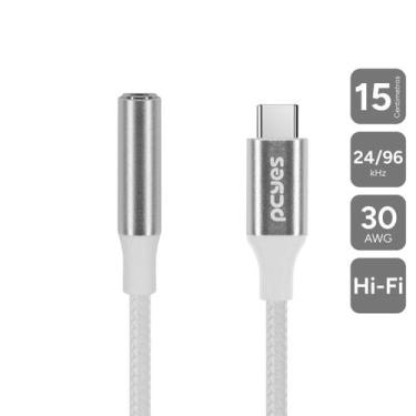 Imagem de Cabo Usb Tipo-c Para P3 Fêmea Hifi - Branco - 15cm - Nylon - P3ucp-15h