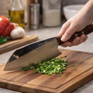 Imagem de Cutelo Cabo Madeira Faca Cleaver Desossar Carne Osso Lâmina Afiada Chu