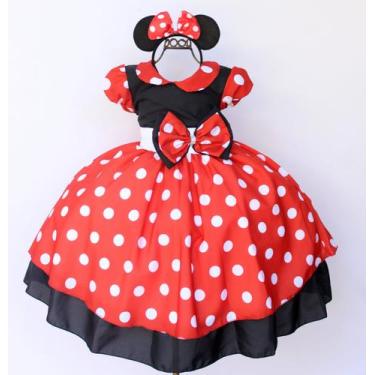 Imagem de Vestido Infantil Minnie Vermelha Festa Temática Aniversario E Tiara, 8