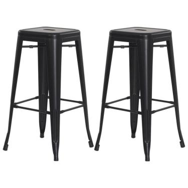Imagem de Kit 2 Banquetas Tolix Iron Design Industrial Preto Fosco 76 cm Aço Cozinha Bar Bistrô B...