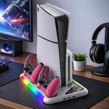 Imagem de Suporte Vertical PS5 Slim Pro com Cooler RGB e Carregador Controle SUP
