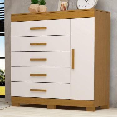 Imagem de Cômoda Rayane 1 Porta 5 Gavetas 100% Mdf Cinamomo/Off White - Acp Móveis