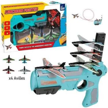 Imagem de Pistola Lançadora de Avião de Brinquedo Combate Aéreo Azul - fenix bri