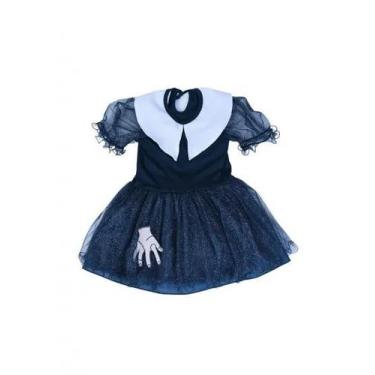 Imagem de Fantasia infantil menina wandinha addams vetido peruca e mãozinha 1 ao