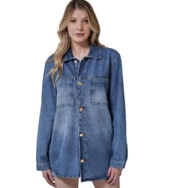 Imagem de Jaqueta Jeans Feminina Max Longa Inverno Camisão Camisa - Max Denim, A
