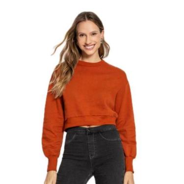 Imagem de Blusa Feminina Lunender Moletom Básica Cropped - 00083, Telha, G, Femi