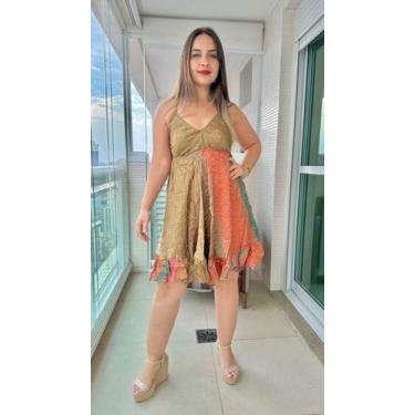 Imagem de Vestido Feminino Indiano Tipo Trapézio Seda Premium Alça C/ Regulagem 