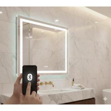 Imagem de Espelho 4mm horizontal Led frio 100x70 InteligenteToca Musica Bluetoot