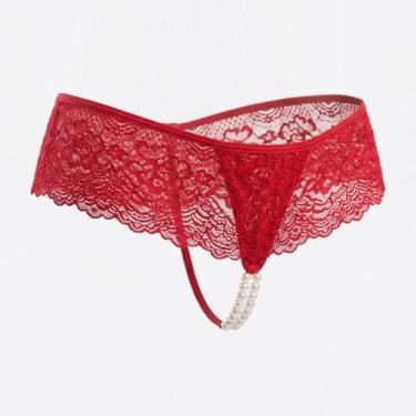 Imagem de Calcinha Tailandesa Com Pérolas Renda Romântica Sensual - Talita, Verm