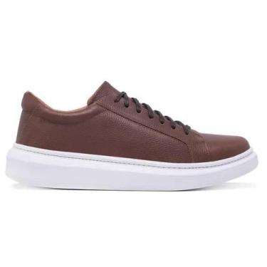 Imagem de Tenis Casual Sneaker Masculino Couro Bovino Legítimo Sola Alta Sapatên