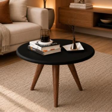 Imagem de Mesa Centro Livia Com Pés De Madeira 30 cm Altura Preto - JM3 Móveis