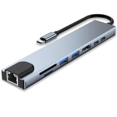 Imagem de Hub Usb Tipo C 8 Em 1 Rj45 Usb Hdmi Leitor De Cartão Wltp39429 - DIVER