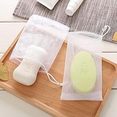 Imagem de 10 unidades de rede de espuma espessa de camada dupla para limpeza facial de espuma facial, máquina de limpeza de sabão feito à mão bolsa de espuma de limpeza.