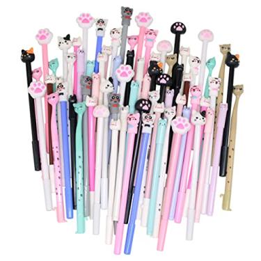Imagem de YYaaloa 72 peças de canetas fofas de tinta de gel para gatos, canetas de escrita de animais de 0,5 mm, tinta preta, estilos sortidos, canetas Kawaii, divertidas a granel para crianças, escritório, material escolar (72 peças, preto)