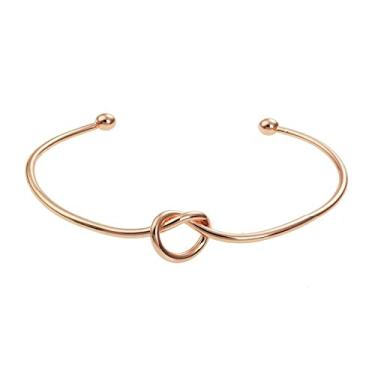 Imagem de Pulseira Feminina Bracelete Dourada Rosé Nó Coração Jóia