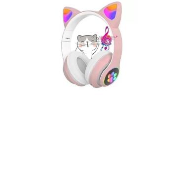 Imagem de Fones De Ouvido Gatinho Rosa Bluetooth 5.0 Cancela Ruidos