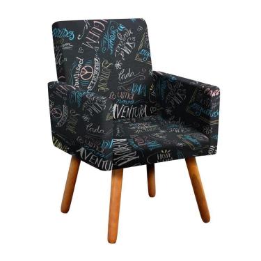 Imagem de Poltrona Nina Pés Palito Castanho Preto Escrito D62