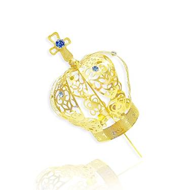 Imagem de Coroa Dourada Folheada a Ouro N2 nº02 para Imagem 15cm a 20cm Nossa Senhora Aparecida Fátima Graças com Pedras de Sintéticas