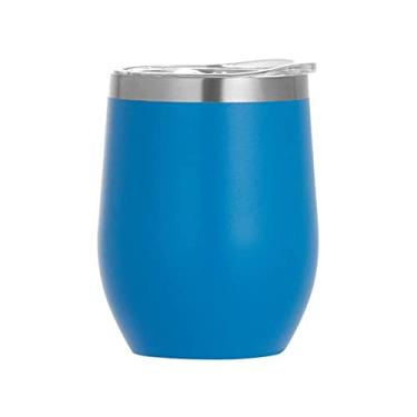 Imagem de Gteller Copo de vinho de aço inoxidável de 340 g com tampa, caneca de viagem com isolamento de parede dupla perfeita para vinho, café, bebidas, champanhe, coquetéis, colorido (azul)