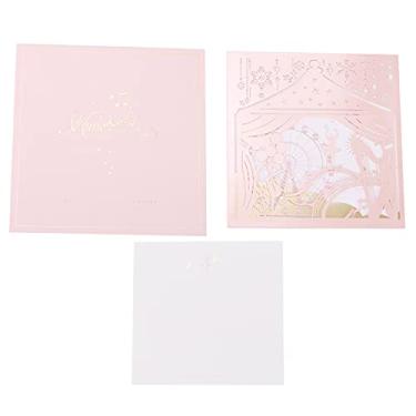 Imagem de Cartões de presente,cartões de aniversário delicados elegantes vazados simples com envelope, cartões de presente DIY para o Dia de Ação de Graças Natal (rosa)