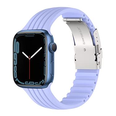 Imagem de ALMNVO Pulseira de Silicone Macia para iWatch SE Series 8/Ultra /7/6/5/4/3/2/1, Banda Leve e Respirável com Fivela de Metal para Apple Watch 49mm 38mm 41mm 40mm 45mm 44mm 42mm