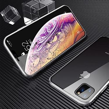 Imagem de Capa magnética de metal para iPhone 13 12 11 Pro Max Mini X XS XR 7 8 Plus SE 2020 360 Capa de vidro dupla face, Prata, para iPhone 13 Mini