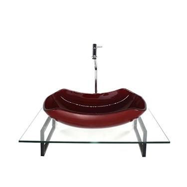 Imagem de KIT CUBA DE VIDRO ABAULADA VERMELHO CEREJA COM TAMPO 60CM INCOLOR E SUPORTE TORNEIRA VALVULA