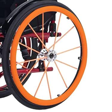 Imagem de Capas de aro para cadeira de rodas traseiras, capa de aro para cadeira de rodas antiderrapante e resistente ao desgaste, capa protetora de anel de pressão para cadeira de rodas, acessórios para melhorar a aderência e tração (60 cm, laranja)