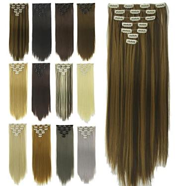 Imagem de IMISSU Conjunto de 7 peças grampo longo e reto em extensões de cabelo natural cabeça cheia peruca para mulheres (Piano Cobre Mix Marrom)
