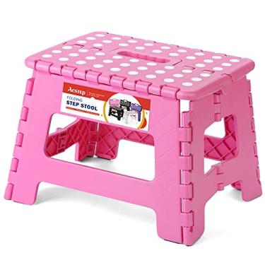 Imagem de ACSTEP ACKO Banco de passo dobrável leve de plástico, banquinho dobrável de 22,86 cm para crianças, banquinhos antiderrapantes dobráveis para cozinha banheiro quarto rosa