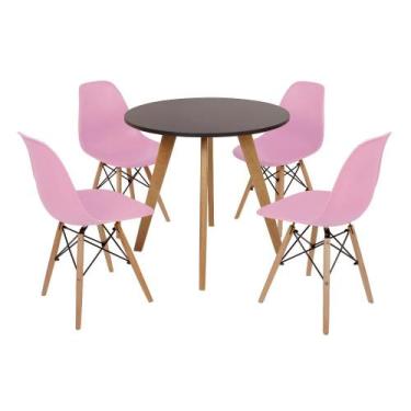 Imagem de Mesa Laura 80cm Preta + 4 Cadeiras Eames Eiffel - Rosa - Made Moveis C