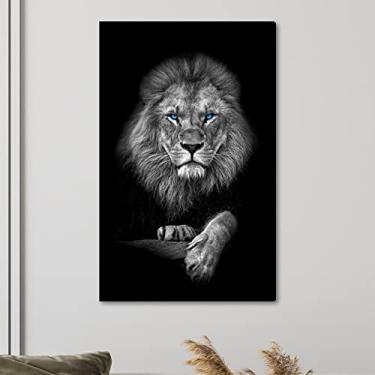 Imagem de Tela Quadro Leão Cinza Fundo Preto Decoração Para Casa Escritório 100x60cm
