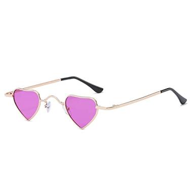 Imagem de Óculos de sol em forma de coração vintage punk feminino masculino armações de metal retrô óculos de sol óculos de sol óculos de sol uv400, 5, tamanho único