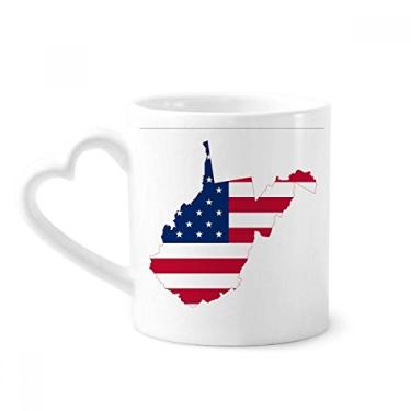 Imagem de Caneca de café cerâmica com mapa do oeste da Virgínia EUA com listras em forma de bandeira