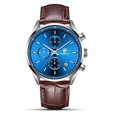 Imagem de CHEETAH Relógios masculinos modernos de negócios com pulseira de aço inoxidável ou couro à prova d'água, cronógrafo de quartzo, para homens com data automática, lsb, prata, azul