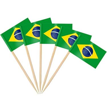 Imagem de AhfuLife Brazil Flag Toothpick Flags Picks, 100/200 Pcs Small Tiny Brazil Cupcake Toppers Stick Flags Double-sided for World Cup, National Day, Birthday Party Decorations, Cake Flags