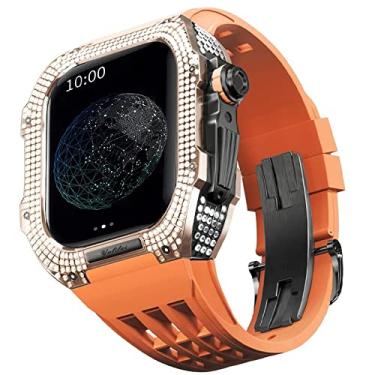 Imagem de TONECY Pulseira de borracha bisel de titânio para Apple Watch 7/6/5/4/SE Apple Mod Watch acessório de substituição titânio luxo capa compatível com série IWatch 44mm com ferramenta