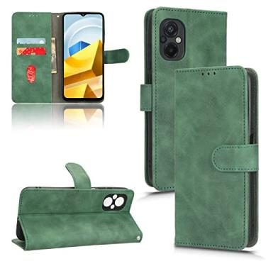Imagem de Capas de telefone Business Skin Feel compatíveis com Xiaomi Poco M5 M 5 4G Capa de couro Slots para cartão Suporte de clipe de carteira Capa de telefone à prova de choque (Verde, Xiaomi Poco M5 4G)