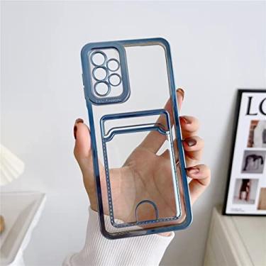 Imagem de FIRSTPELLA Compatível com Samsung S22 Ultra Case, capa protetora transparente para cartão, capa carteira de TPU macia anti-queda slim fit com porta-cartão TPU galvanizado capa de bolso - azul