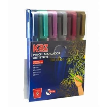 Imagem de Conjunto 6 Canetinhas coloridas Metálicas Pincel marcador artistico Kaz