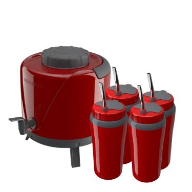 Imagem de Kit Tererê Garrafa Térmica 5L + Copo Térmico Vermelho 650ml